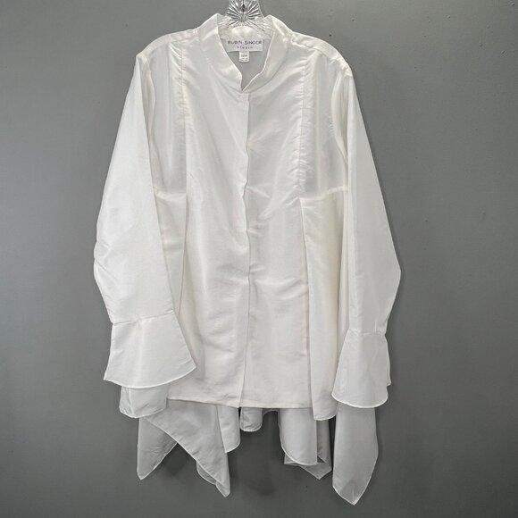 Rubin Singer Studio Taffeta Handkerchief Top Plus 22W White Bell A390099 NWOT - Picture 1 of 8